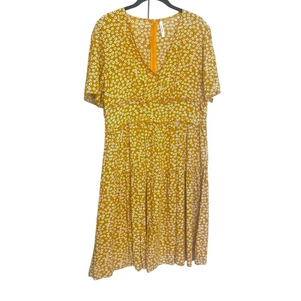 Beachsissi Yellow Fashion Floral Print V Neck Casual Dress Size Large